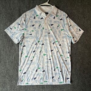 PGA Tour Pro Series Golf Polo Shirt Golfing Print White Mens‎ Large